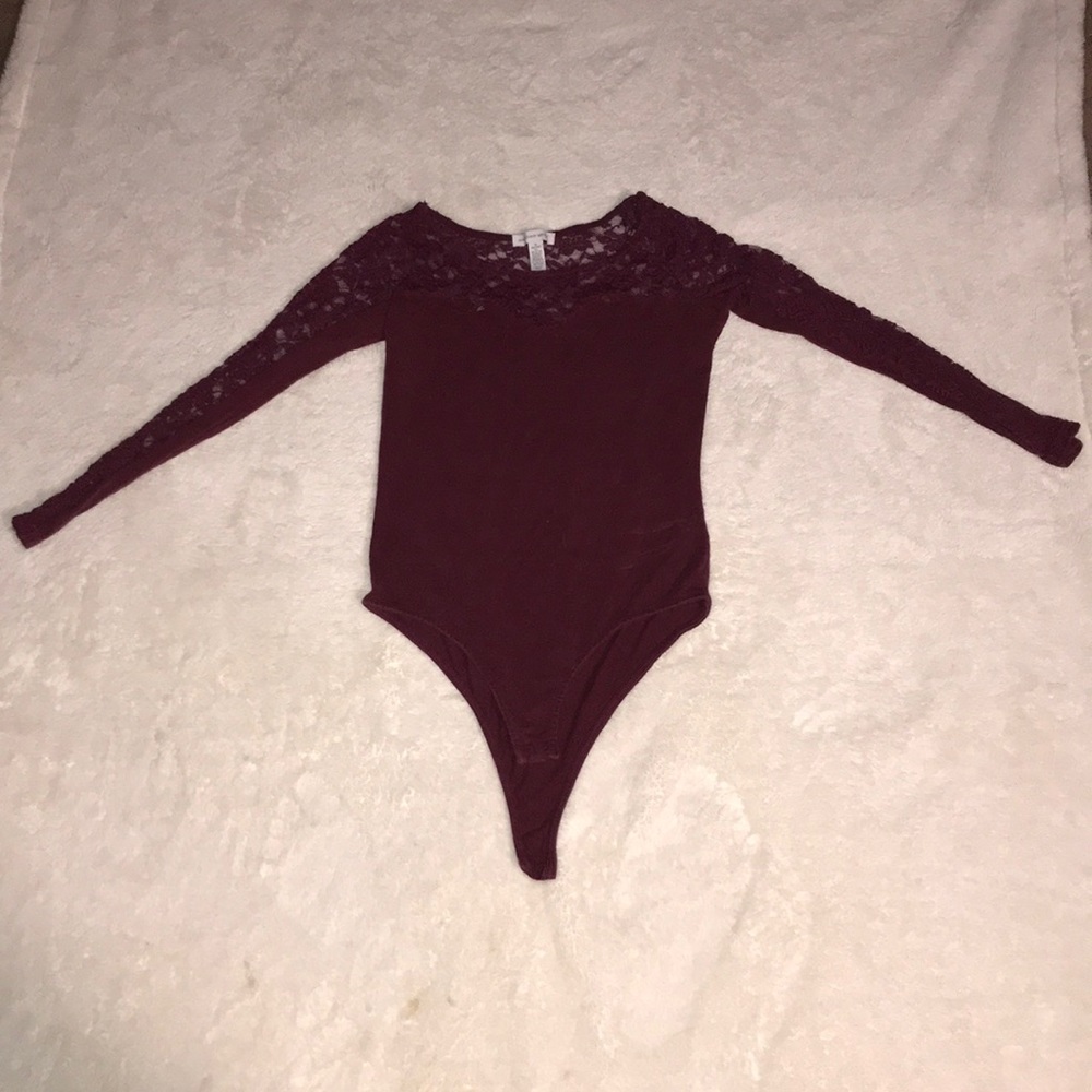 Burgundy Lace Detail Bodysuit